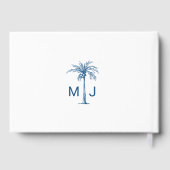 Elegante Monogram Blauwe Palm Tropische Strand Wed Gastenboek (Achterkant)