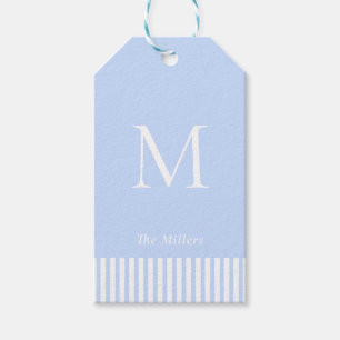 Elegante Monogram Blauwe & witte Cadeaulabel