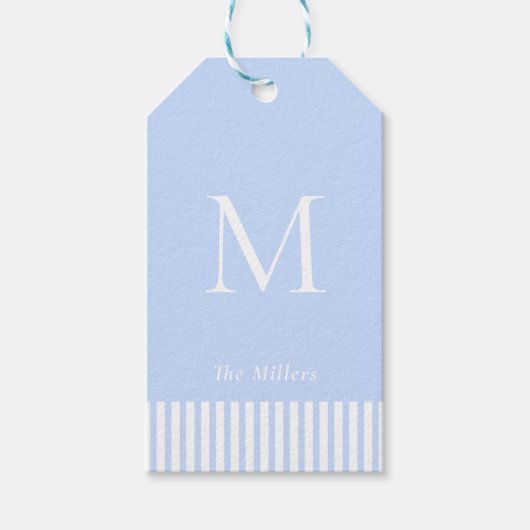 Elegante Monogram Blauwe & witte  Cadeaulabel (Voorkant)