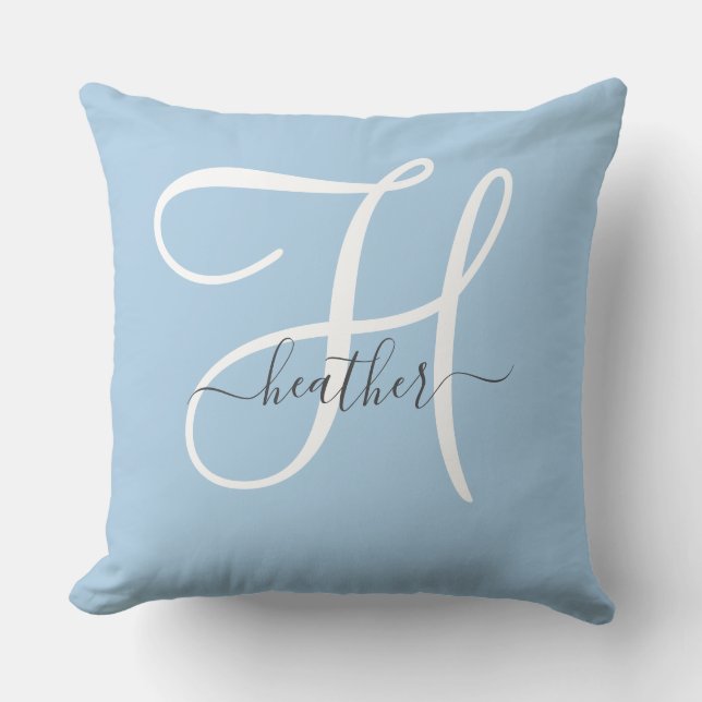 Elegante Monogram Blauwe Worpkussen Kussen (Voorkant)