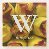Elegante Monogram Bloem Glas Onderzetter (Voorkant)