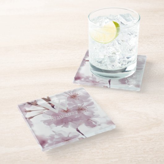 Elegante Monogram Bloem Glas Onderzetter (Schuin)