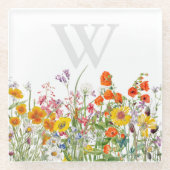 Elegante Monogram Bloem Glas Onderzetter (Voorkant)