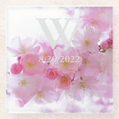 Elegante Monogram Bloem Glas Onderzetter Glazen Onderzetter (Voorkant)