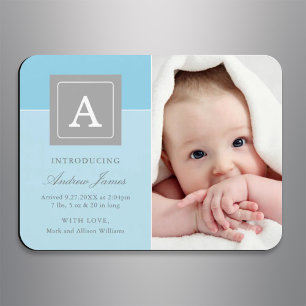 Elegante Monogram Blok Baby Jongen Hemelblauwe Geb Magneet