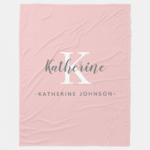 Elegante Monogram Blush Pink Fleece Deken