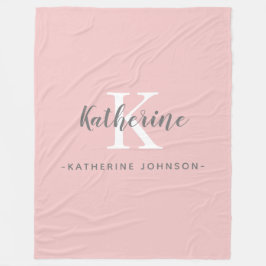 Elegante Monogram Blush Pink Fleece Deken