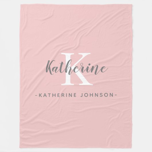 Elegante Monogram Blush Pink Fleece Deken (Voorkant)