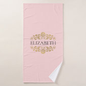 Elegante Monogram Blush Roze Gouden Badhanddoek (Badhanddoek)