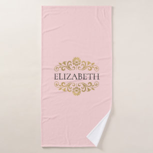 Elegante Monogram Blush Roze Gouden Badhanddoek