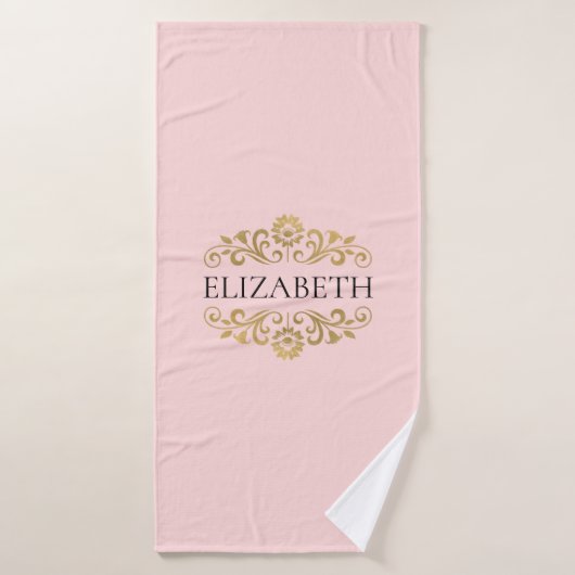 Elegante Monogram Blush Roze Gouden Badhanddoek (Badhanddoek)