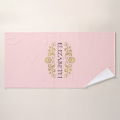Elegante Monogram Blush Roze Gouden Badhanddoek (Badhanddoek)