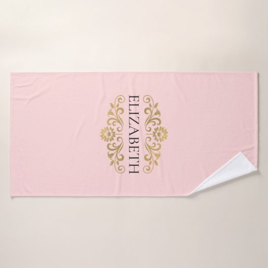 Elegante Monogram Blush Roze Gouden Badhanddoek (Badhanddoek)