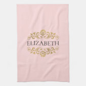 Elegante Monogram Blush Roze Gouden Keuken Handdoe Theedoek (Verticaal)