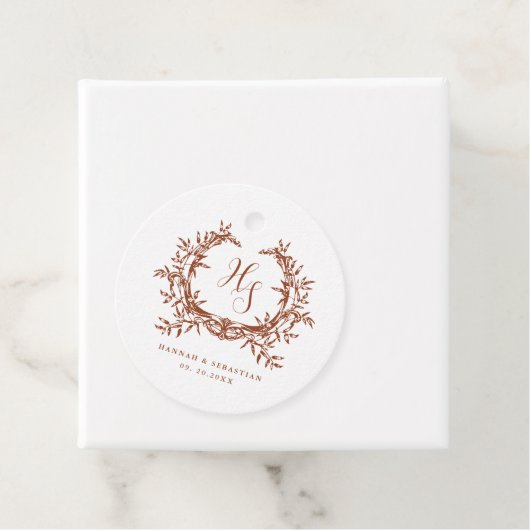 Elegante Monogram Botanische Crest Bedankjes Labels (In situ)