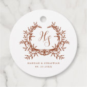 Elegante Monogram Botanische Crest Bedankjes Labels (Voorkant)