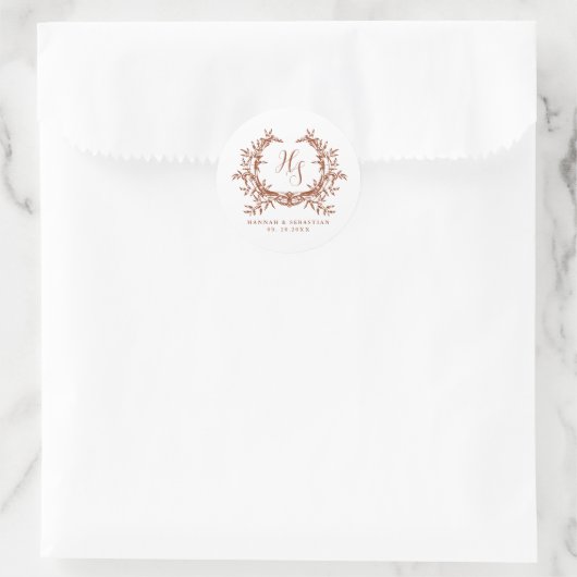 Elegante Monogram Botanische Kam Ronde Sticker (Tas)