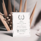Elegante Monogram Botanische Krans Bruiloft Kaart