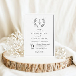 Elegante Monogram Botanische Krans Bruiloft Kaart