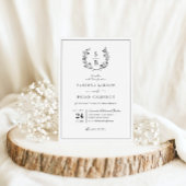Elegante Monogram Botanische Krans QR Code Trouwen Kaart