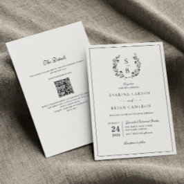Elegante Monogram Botanische Krans QR Code Trouwen Kaart