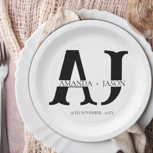Elegante Monogram bruid bruidegom namen bruiloft p Papieren Bordje