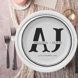 Elegante Monogram bruid bruidegom namen bruiloft p Papieren Bordje