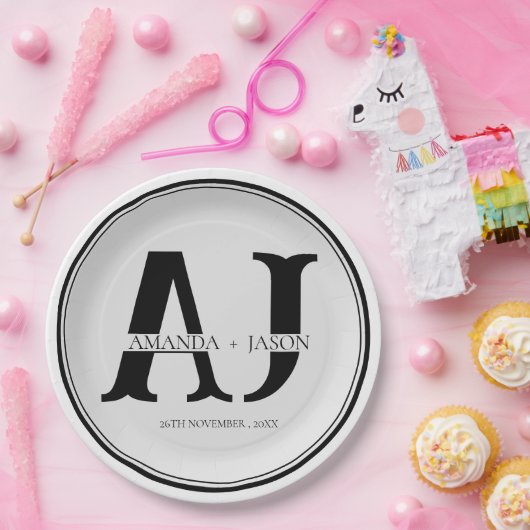 Elegante Monogram bruid bruidegom namen bruiloft p Papieren Bordje (Feest)