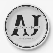 Elegante Monogram bruid bruidegom namen bruiloft p Papieren Bordje (Voorkant)