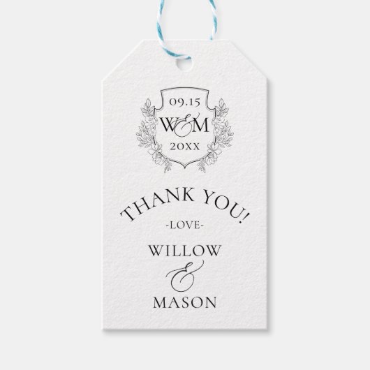 Elegante  Monogram bruiloft Dank u Cadeaulabel (Voorkant)