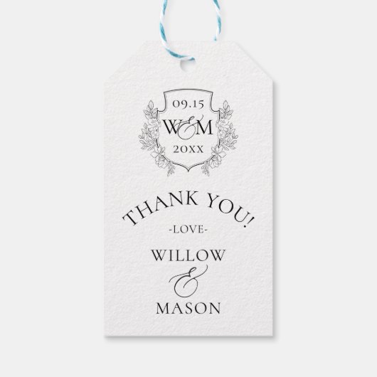 Elegante  Monogram bruiloft Dank u Cadeaulabel (Achterkant)