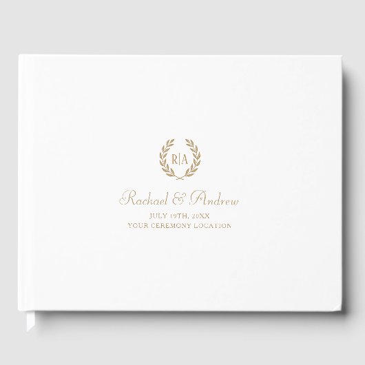 Elegante Monogram Bruiloft Foto Goud Wit Gastenboek (Voorkant)