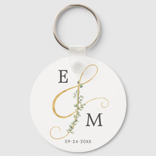 Elegante Monogram Bruiloft met Ampersand Groenelem Sleutelhanger (Voorkant)