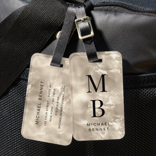 Elegante monogram champagne parel textuur bagagelabel