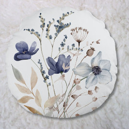 Elegante monogram chic waterverf blauwe bloem rond kussen