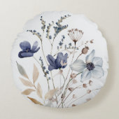 Elegante monogram chic waterverf blauwe bloem rond kussen (Voorkant)