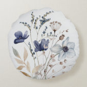 Elegante monogram chic waterverf blauwe bloem rond kussen (Achterkant)