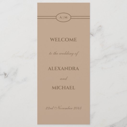 Elegante Monogram Cream Taupe Trouwprogramma Programmakaart (Voorkant)