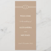 Elegante Monogram Cream Taupe Trouwprogramma Programmakaart (Voorkant)