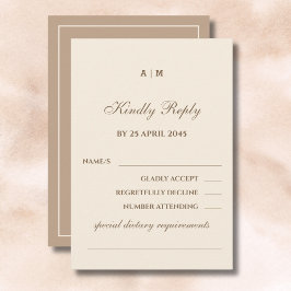 Elegante Monogram Cream Taupe Wedding RSVP Kaart