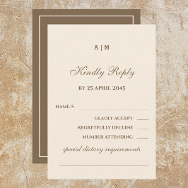 Elegante Monogram Cream Taupe Wedding RSVP Kaart