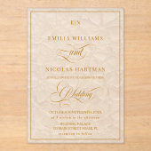 Elegante Monogram Crème Bloemen Bruiloft Acryl Uitnodigingen (Voorkant)