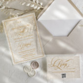 Elegante Monogram Crème Bloemen Bruiloft Acryl Uitnodigingen