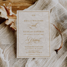 Elegante Monogram Crème Bloemen Bruiloft Kaart