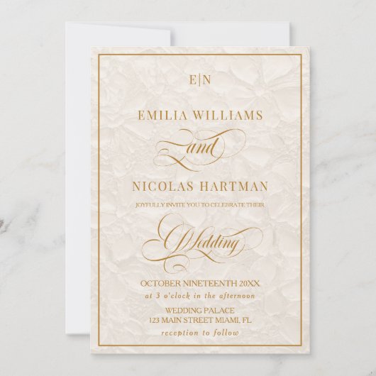 Elegante Monogram Crème Bloemenbruiloft Kaart (Voorkant)