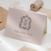 Elegante Monogram Crest Blush Roze Huwelijk Bedankkaart