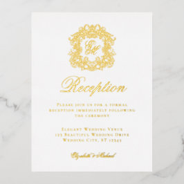 Elegante Monogram Crest bruiloft receptie Folie Ka Folie Feestdagen Briefkaart