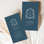 Elegante Monogram Crest Event Planner Indigo Visitekaartje