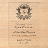 Elegante Monogram Crest Formele Bruiloft Acryl Uitnodigingen (Voorkant)