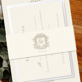 Elegante Monogram Crest Ivoor Trouw Uitnodigingen Wikkel